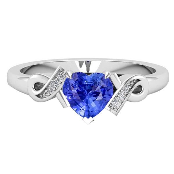 Diamond Heart Shaped Srilanka Sapphire Ring 1.75 Carats Ribbon Style