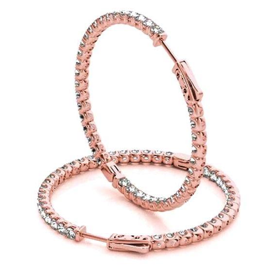Diamond Hoop Earrings 4 Carats U Prong Setting Rose Gold 14K