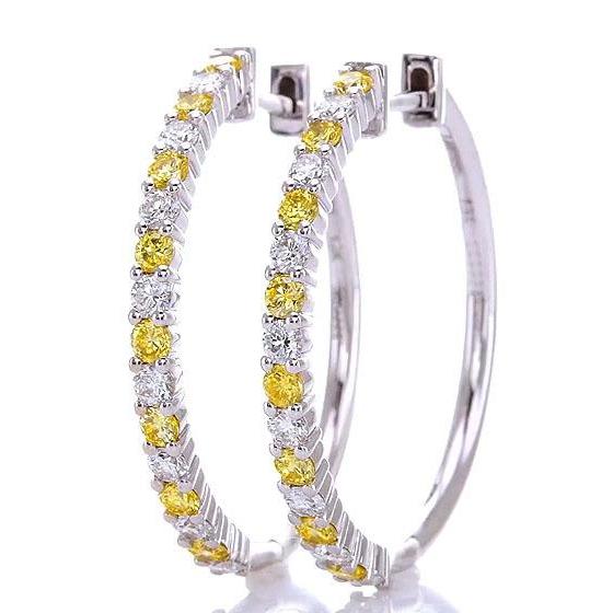 Diamond Hoop Earrings 4.80 Carats Yellow Sapphires Jewelry