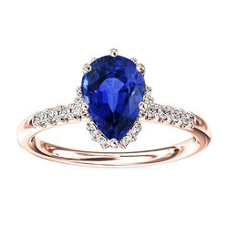 Natural Earth Mined Diamond Jewellery Halo Pear Blue Sapphire Ring 4 Carats Rose Gold 14K