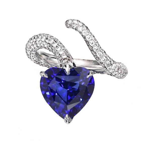 Diamond Jewelry Heart Blue Sapphire Ring Twisted Style 5 Carats