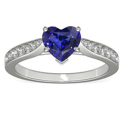 Natural Earth Mined Diamond Jewellery Heart Ceylon Sapphire Ring 2.50 Carats Accented