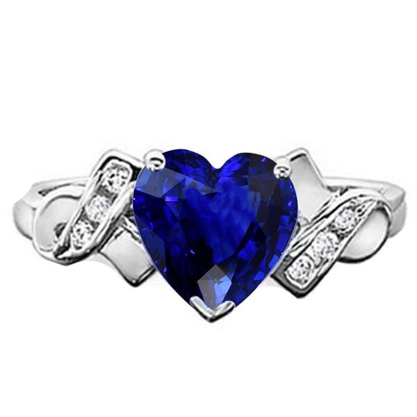 Diamond Jewelry Heart Ceylon Sapphire Ring White Gold 2.50 Carats