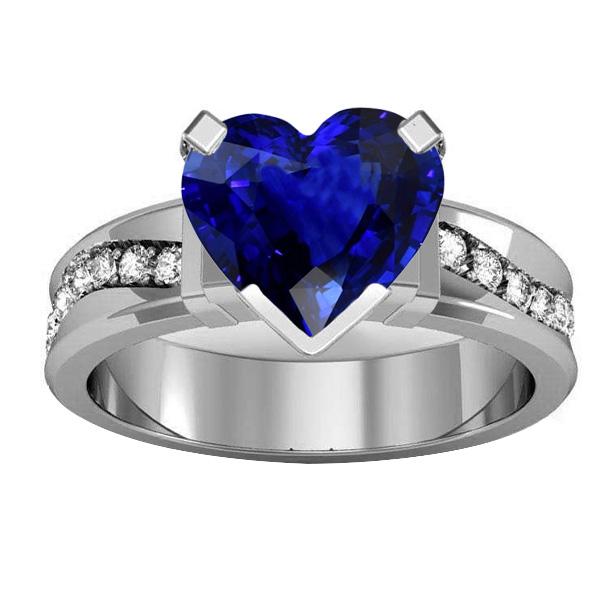Diamond Jewelry Heart Shaped Ceylon Sapphire Ring 4 Carats Thick Shank