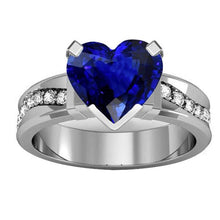 Diamond Jewelry Heart Shaped Ceylon Sapphire Ring 4 Carats Thick Shank
