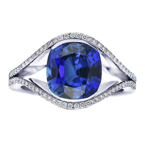 Diamond Jewelry Oval Ceylon Sapphire Ring Split Shank 4.50 Carats