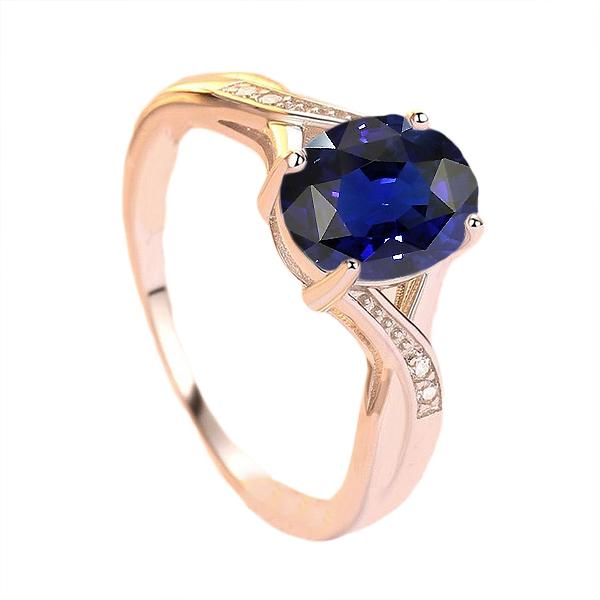 Diamond Jewelry Oval Cut Deep Blue Sapphire Ring 3 Carats