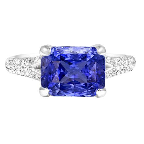 Diamond Jewelry Radiant Sapphire Ring Pave Split Shank 4 Carats