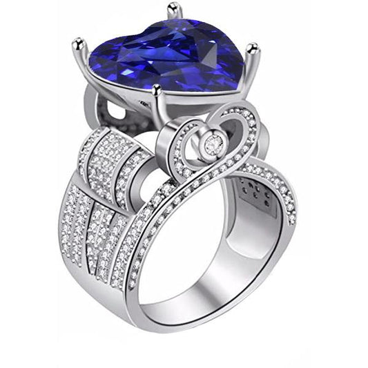 Diamond Jewelry Ring Antique Style Heart Cut Blue Sapphire 4.50 Carats