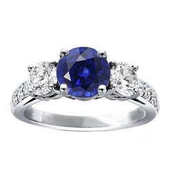 Diamond Jewelry Round Srilanka Sapphire Ring 3 Stone Style 3 Carats