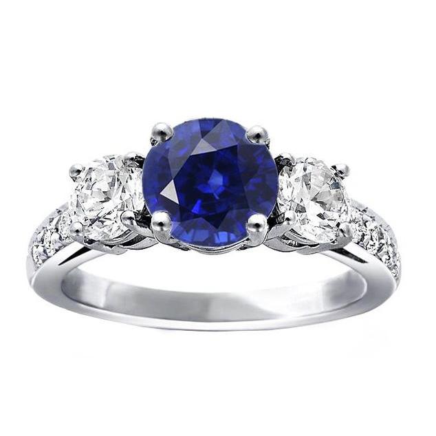 Diamond Jewelry Round Srilanka Sapphire Ring 3 Stone Style 3 Carats