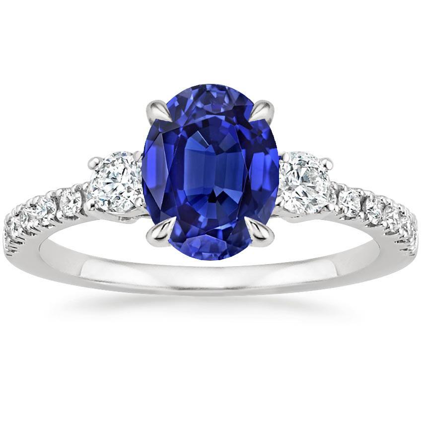 Diamond Jewelry Solitaire With Accents Ring Blue Sapphire 4.50 Carats