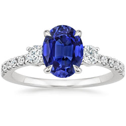 Natural Earth Mined Diamond Jewellery Solitaire With Accents Ring Blue Sapphire 4.50 Carats