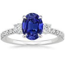 Diamond Jewelry Solitaire With Accents Ring Blue Sapphire 4.50 Carats