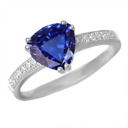 Diamond Jewelry Trillion Cut Blue Sapphire Ring Double Prong 2 Carats