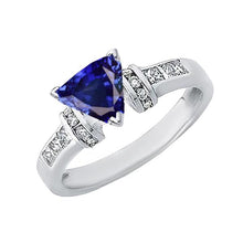 Diamond Jewelry Trillion Sapphire Ring 2 Carats 14K White Gold