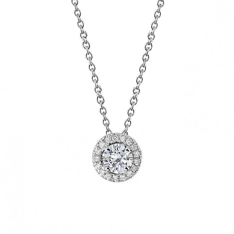 Diamond Ladies Halo Pendant Necklace 1.45 Carats 14K White Gold New