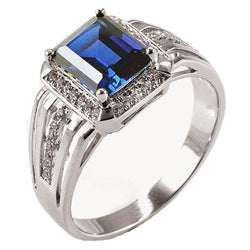 Diamond Men's Ring Emerald Cut Blue Sapphire With Accents 3.50 Carats