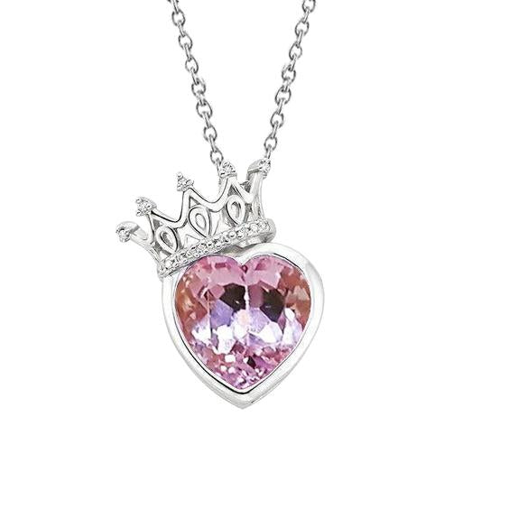 Diamond Necklace Pendant Heart Cut Pink Kunzite 15.50 Carats Gold 14K