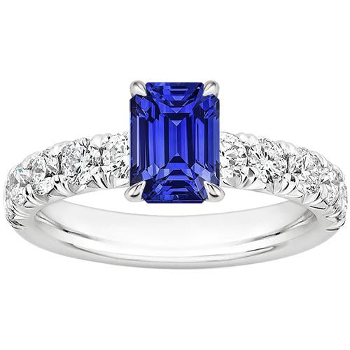 Diamond Pave Setting Ring Emerald Ceylon Sapphire 5 Carats