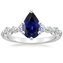 Diamond & Pear Blue Sapphire Engagement Ring With Accents 6.75 Carats