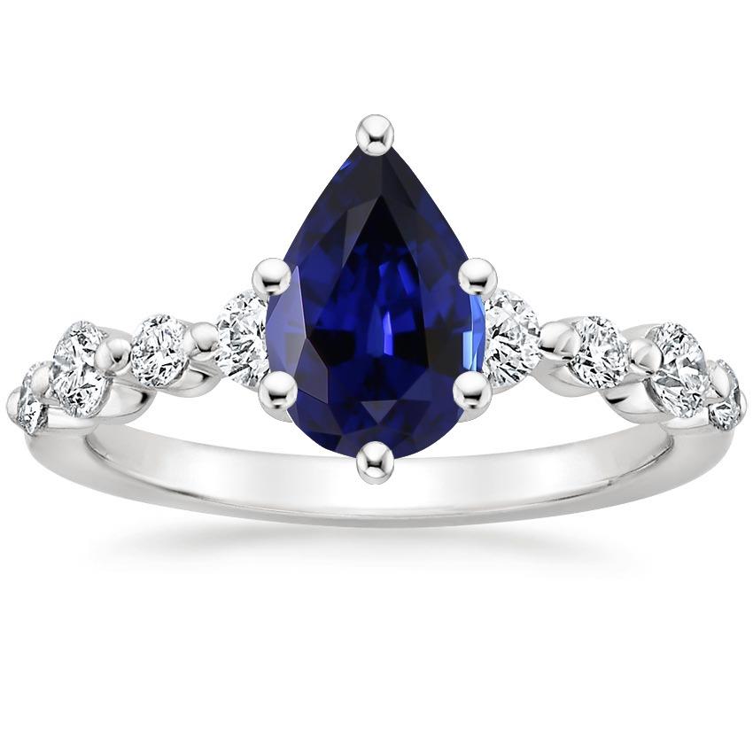 Diamond & Pear Blue Sapphire Engagement Ring With Accents 6.75 Carats