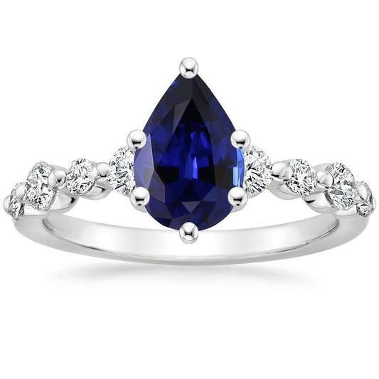 Diamond & Pear Blue Sapphire Engagement Ring With Accents 6.75 Carats