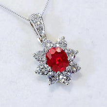 Diamond Pendant 1 Inch 3.45 Carats Ruby Lotus Flower White Gold 14K