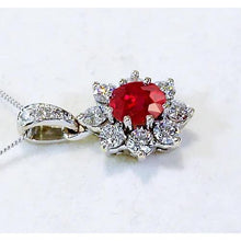 Diamond Pendant 1 Inch 3.45 Carats Ruby Lotus Flower White Gold 14K