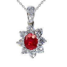 Diamond Pendant 1 Inch 3.45 Carats Ruby Lotus Flower White Gold 14K