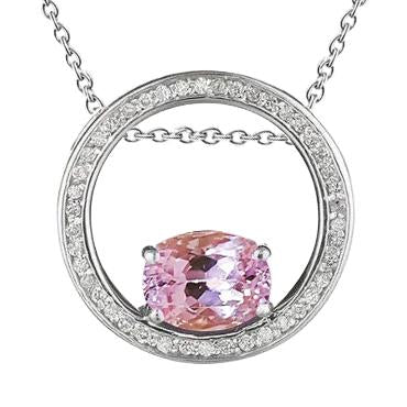 Diamond Pendant Pink Kunzite Gemstone 10.70 Carats 14K White Gold