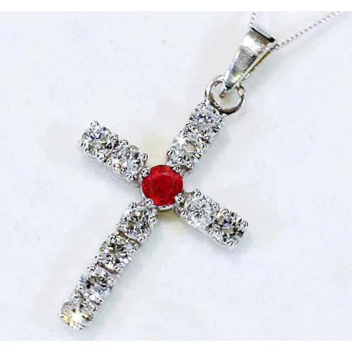 Diamond Pendant Ruby 3.25 Carats Cross White Gold 2.5 Inches