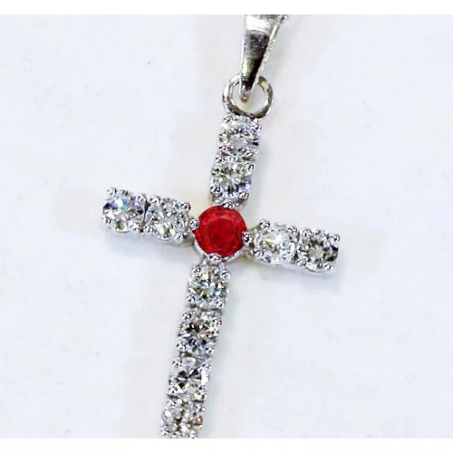 Diamond Pendant Ruby 3.25 Carats Cross White Gold 2.5 Inches