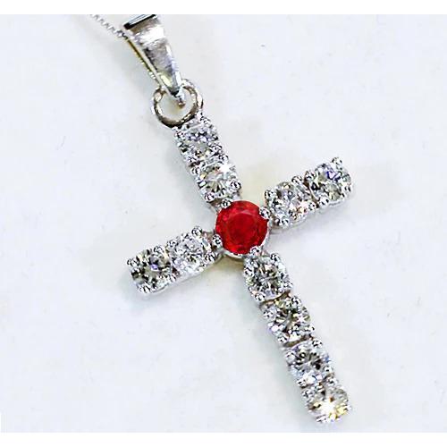 Diamond Pendant Ruby 3.25 Carats Cross White Gold 2.5 Inches