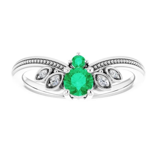 Diamond Ring 1 Carat Columbian Green Emerald Antique Style Jewelry