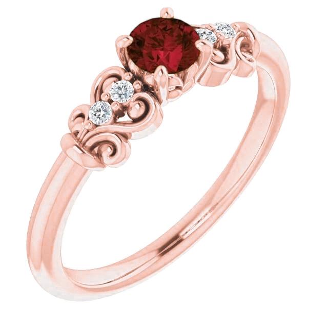 Diamond Ring 1.10 Carats Burma Ruby Antique Style Rose Gold 14K