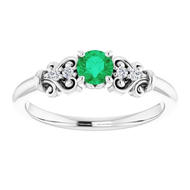 Diamond Ring 1.10 Carats Green Emerald Vintage Style Jewelry