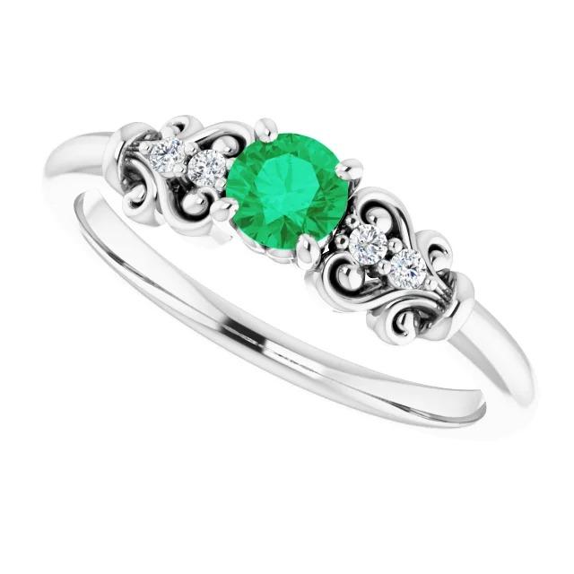 Diamond Ring 1.10 Carats Green Emerald Vintage Style Jewelry