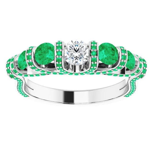 Diamond Ring 1.70 Carats Columbian Emerald Accented Women Jewelry