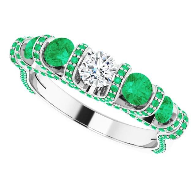 Diamond Ring 1.70 Carats Columbian Emerald Accented Women Jewelry