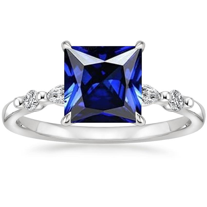 Diamond Ring 5 Stone Princess Blue Sapphire With Accents 5.25 Carats