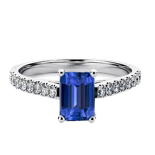 Diamond Ring Emerald Blue Sapphire Gemstone With Accents 2.50 Carats