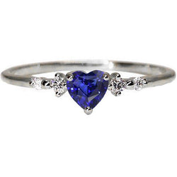 Natural Earth Mined Diamond Ring Heart Blue Sapphire 5 Stone 1.25 Carats Gold Jewellery