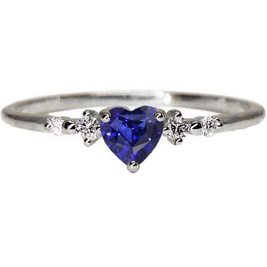 Diamond Ring Heart Blue Sapphire 5 Stone 1.25 Carats Gold Jewelry