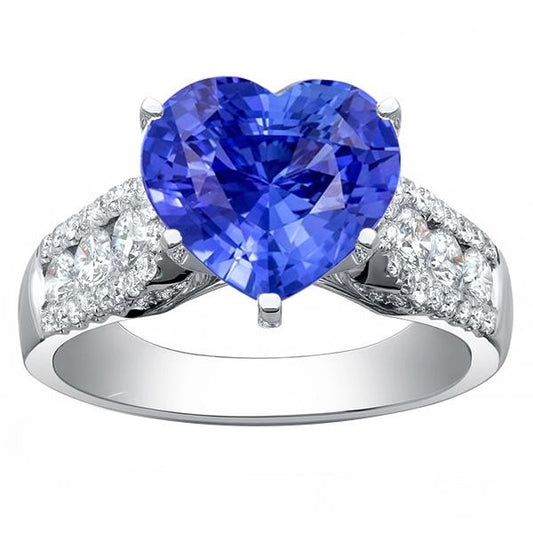 Diamond Ring Heart Shaped Light Blue Sapphire Jewelry 5.50 Carats