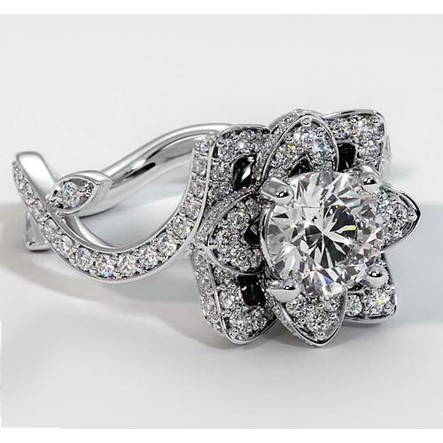 Diamond Ring Lotus Flower 2.50 Carats 4 Prong Setting White Gold