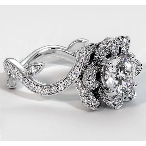 Diamond Ring Lotus Flower 2.50 Carats 4 Prong Setting White Gold