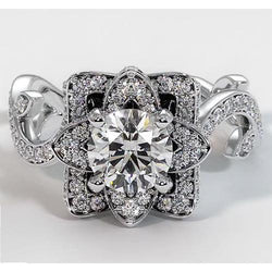 Natural Earth Mined Diamond Ring Lotus Flower 2.50 Carats 4 Prong Setting White Gold
