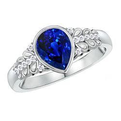 Natural Earth Mined Diamond Ring New Bezel Set Pear Blue Sapphire With Accents 4.25 Carats