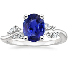 Diamond Ring Oval Blue Sapphire With Marquise & Round Stones 4 Carats